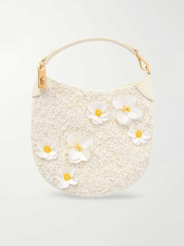 Floral-embellished beaded small shoulder bag