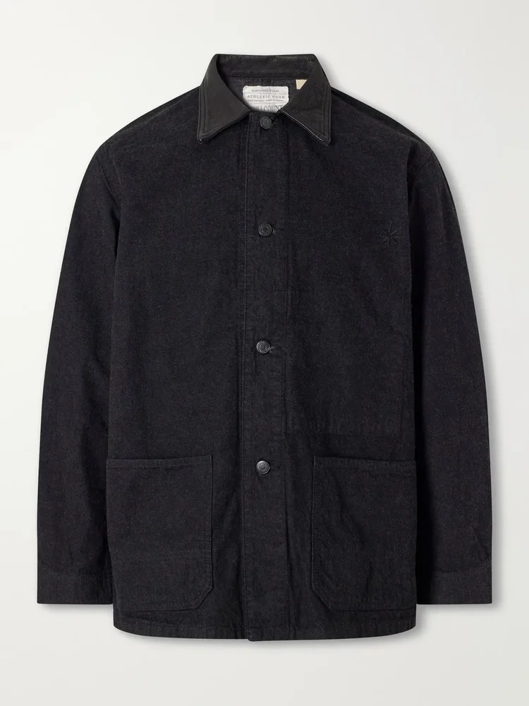 Leather-Trimmed Denim Jacket
