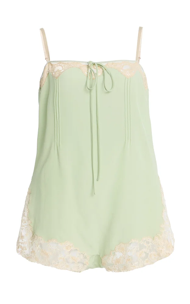 Lace-Trimmed Silk Crepe de Chine Romper