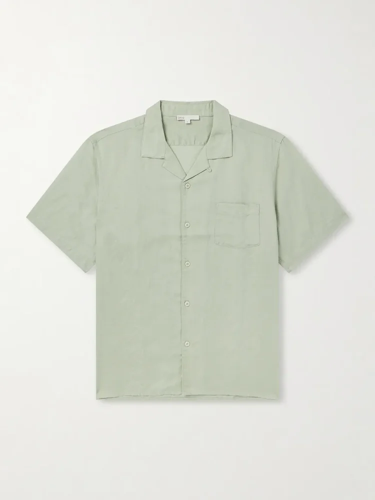 Convertible-Collar Linen and Lyocell-Blend Shirt