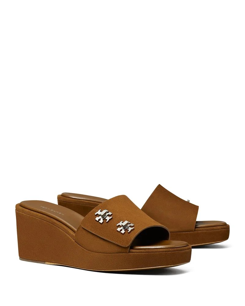 T Lock Suede Wedge Sandals