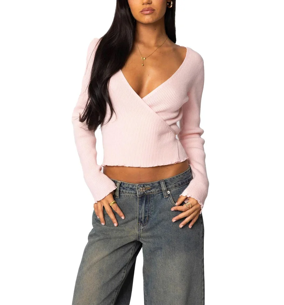 Paden Ribbed Knit Wrap Top