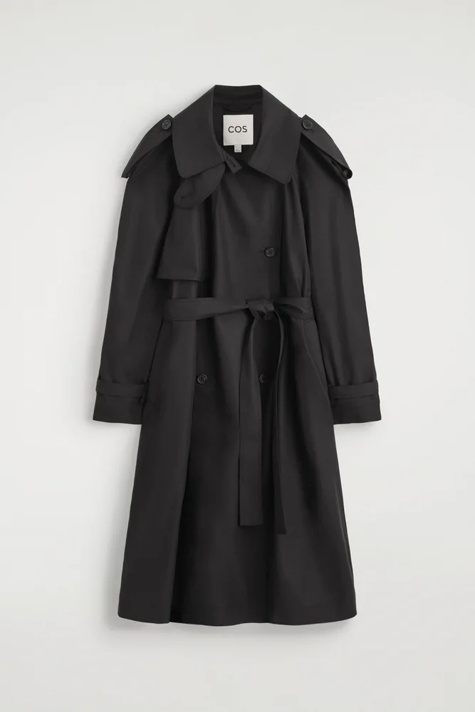 Mock-neck Cotton Trench Coat
