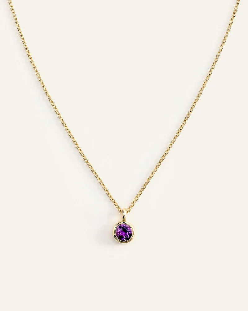 14K Gold Birthstone Solitaire Bezel Pendant in Amethyst