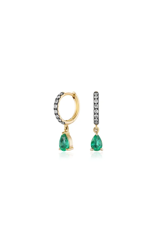 14K Yellow Gold Diamond And Emerald Earrings