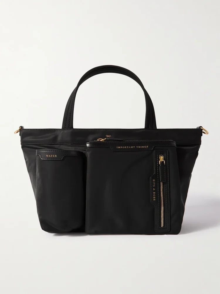 Leather-trimmed ECONYL® tote bag