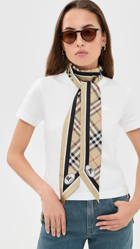 Check Silk Skinny Scarf