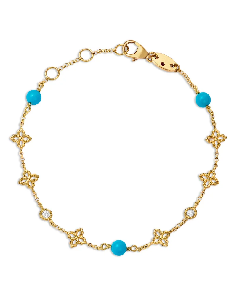 18K Yellow Gold Principessa Turquoise & Diamond Flower Bracelet