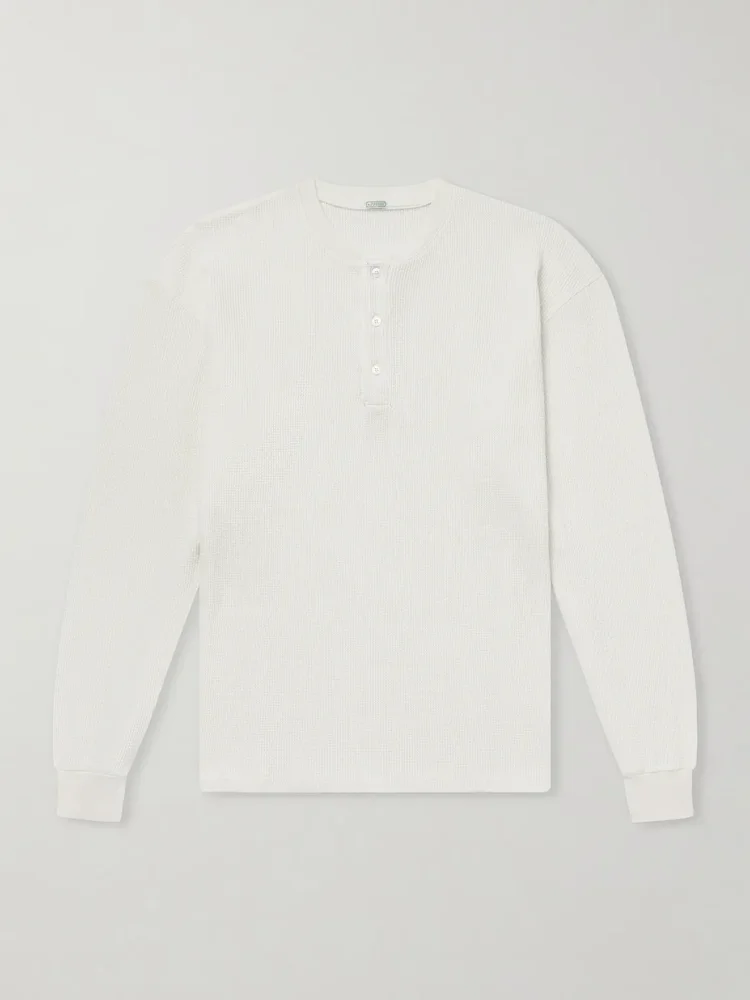 Waffle-Knit Cotton and Cashmere-Blend Henley T-Shirt