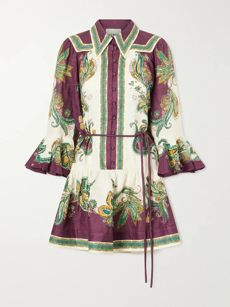 Ruthie belted ruffled floral-print linen midi dress