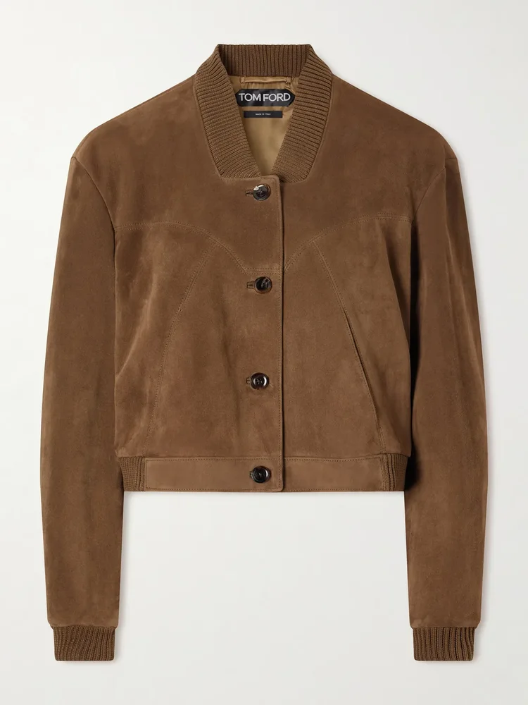 cropped suede bomber jacket