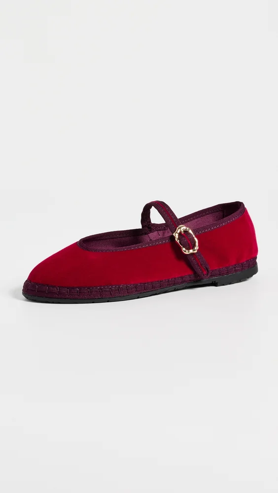 Pierre Velvet Mary Jane Flats