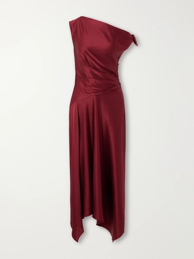 Portia tie-detailed draped silk-satin dress