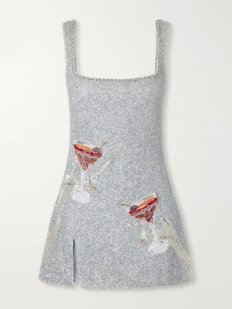 Manhatten sequin-embellished stretch-mesh mini dress