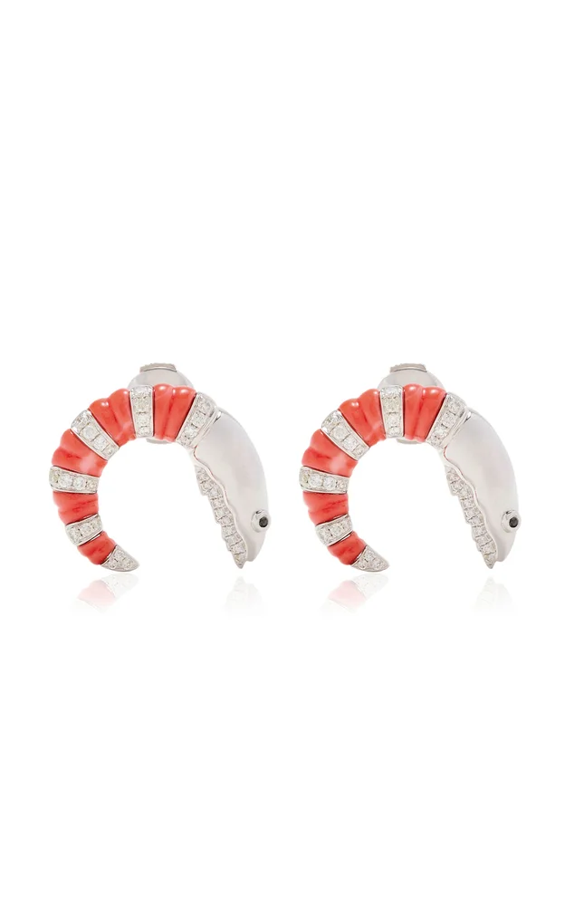 9K Yellow Gold Diamond And Coral Earrings