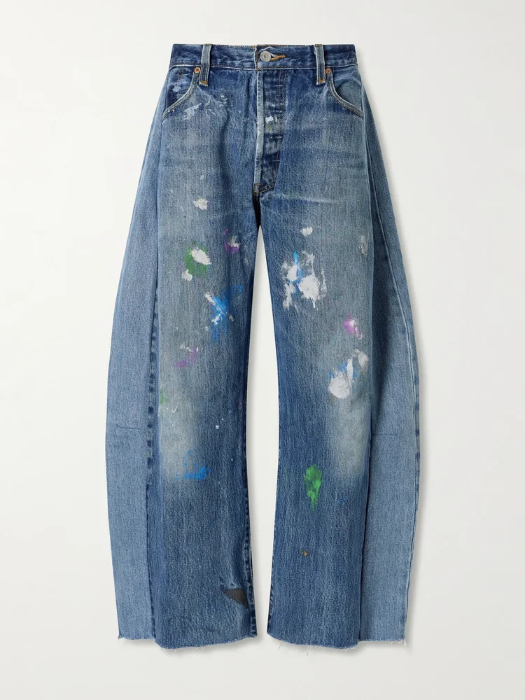 Vintage Lasso frayed paint-splattered mid-rise wide-leg jeans