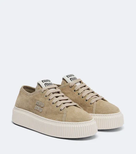 Suede platform sneakers in beige