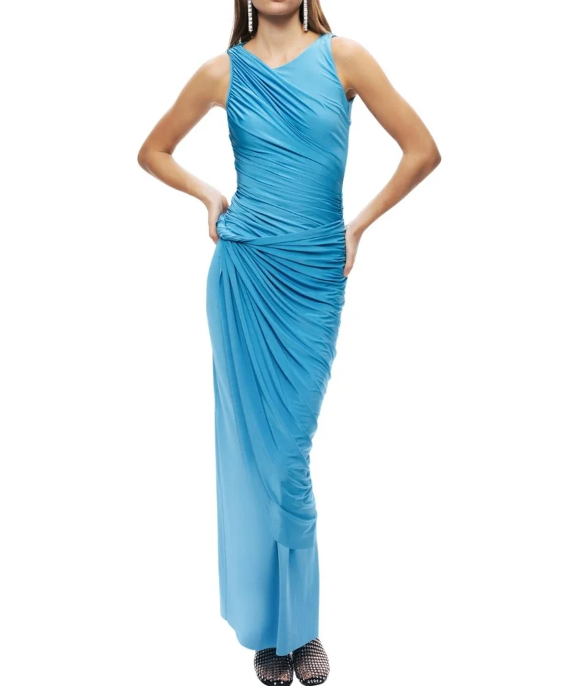 Draped Sleeveless Maxi Dress