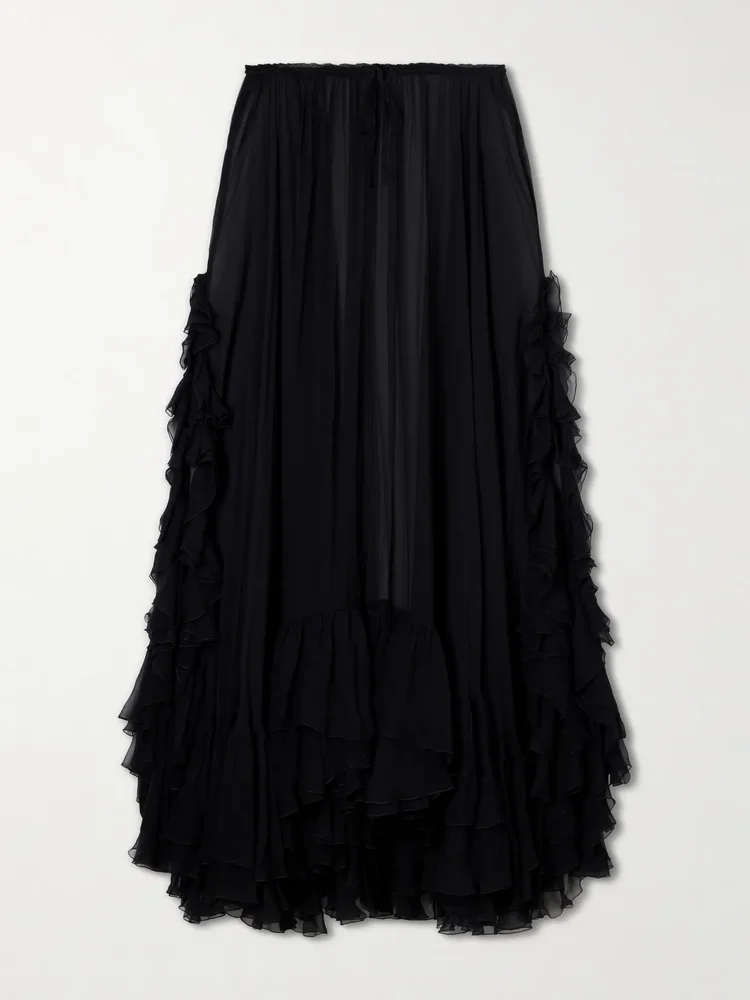Ruffled silk-crepon maxi skirt
