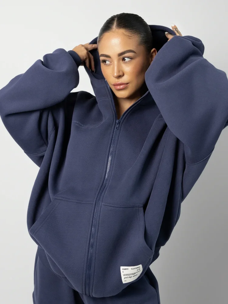 Affirmation Zip Mega Hoodie in Midnight Blue
