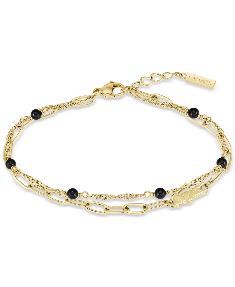 Deva Black Onyx Stone Bead Crocodile Charm Bracelet