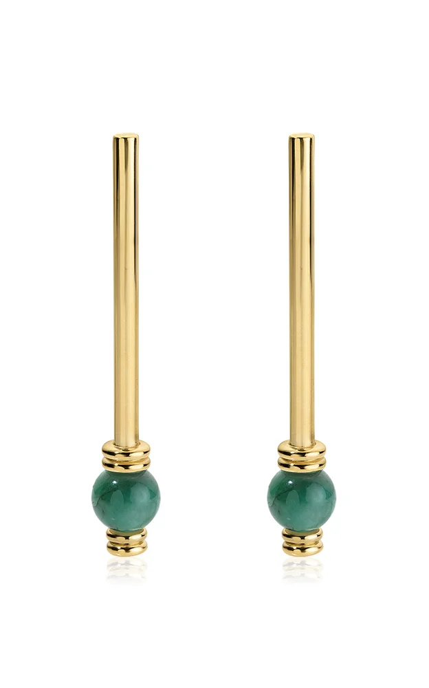 Gilda Long 18K Yellow Gold Emerald Stick Earrings