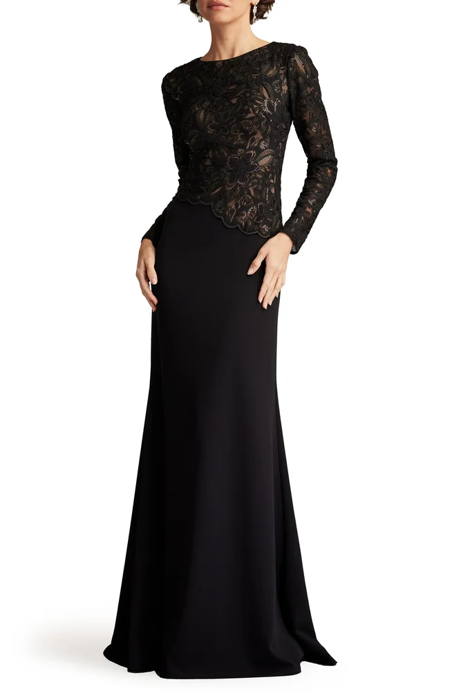 Embroidered Lace Long Sleeve Gown