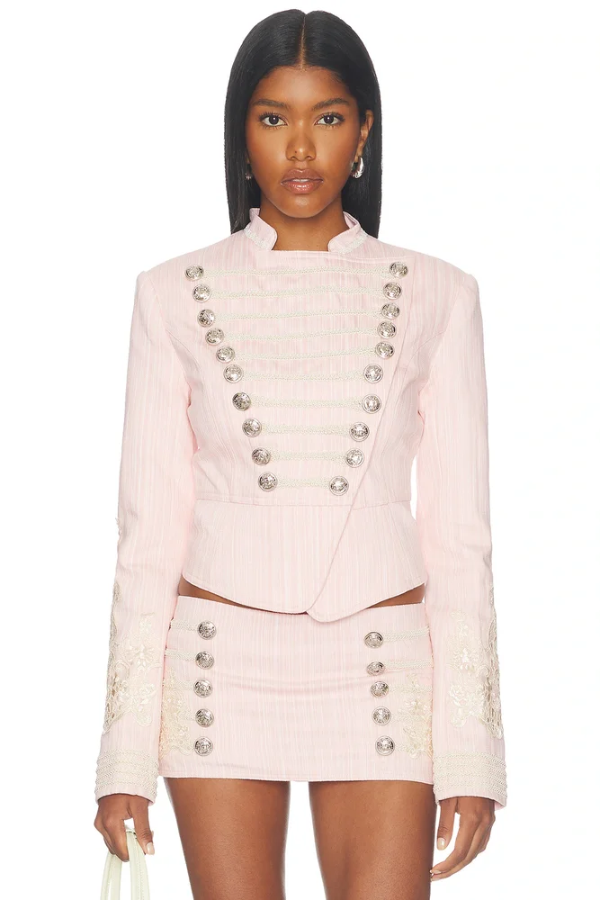 Boxy Military Jacket With Embroidery Detailing