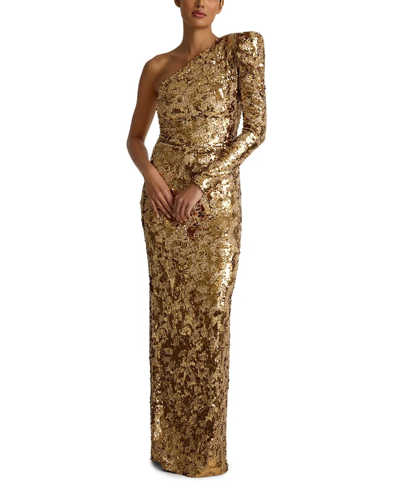 Stretch Sequin One Shoulder Gown