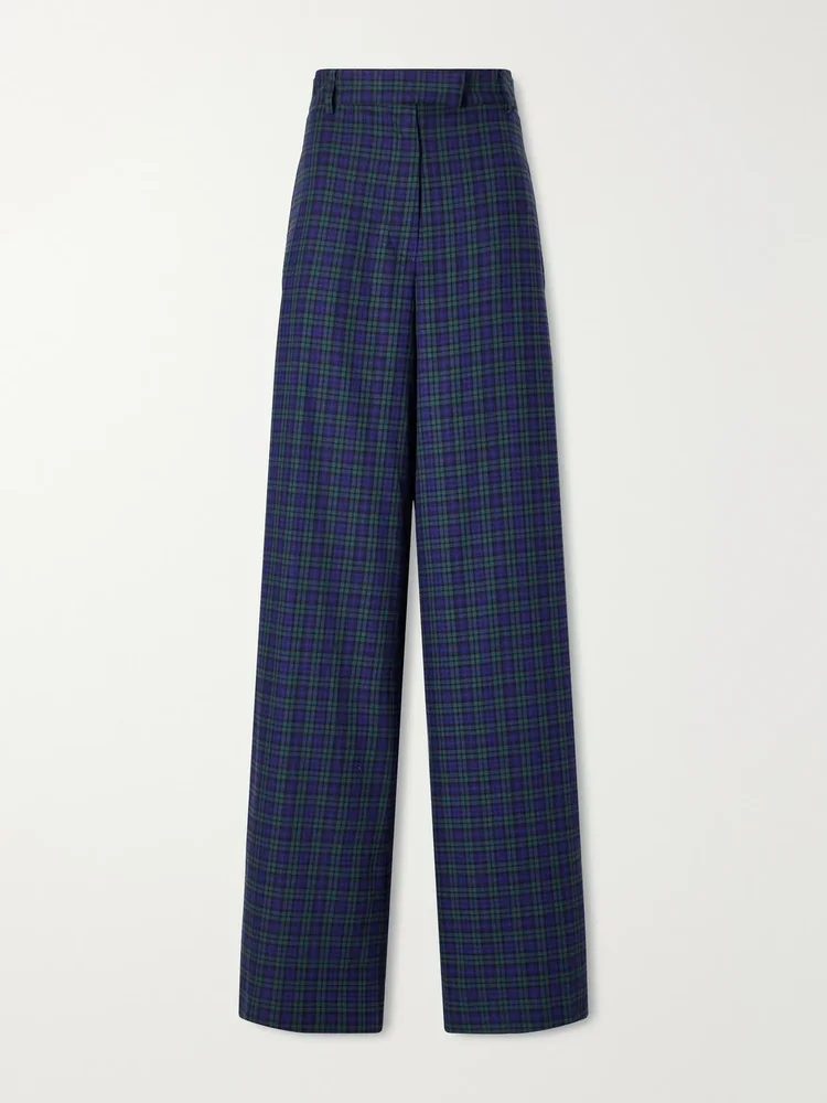 checked cotton wide leg pants