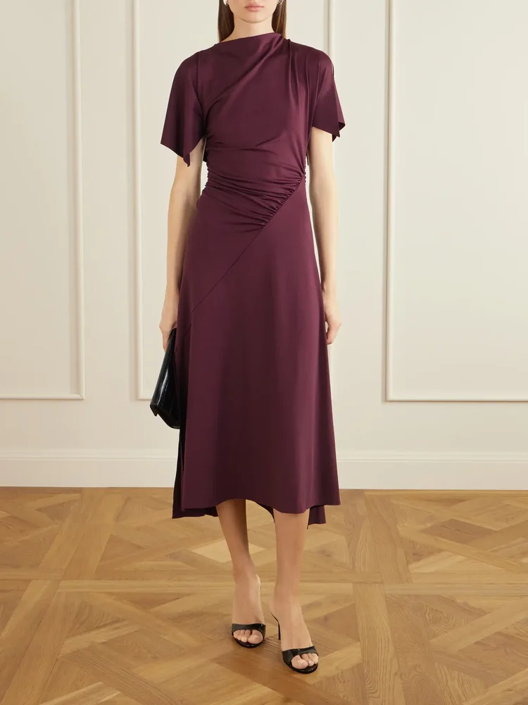 Draped satin-jersey midi dress