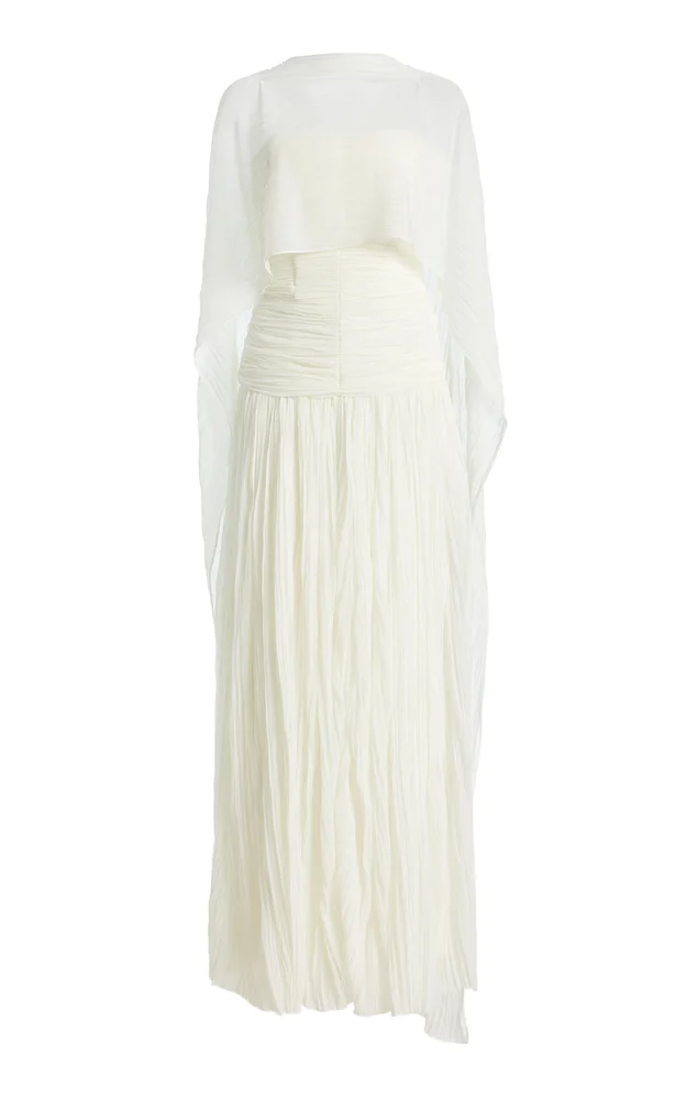 Danielle Crinkled Jersey Cape Gown
