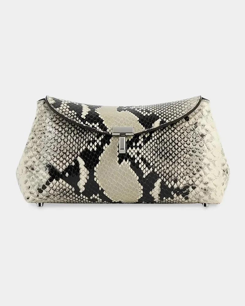 T-Lock Mini Python-Print Leather Clutch Bag