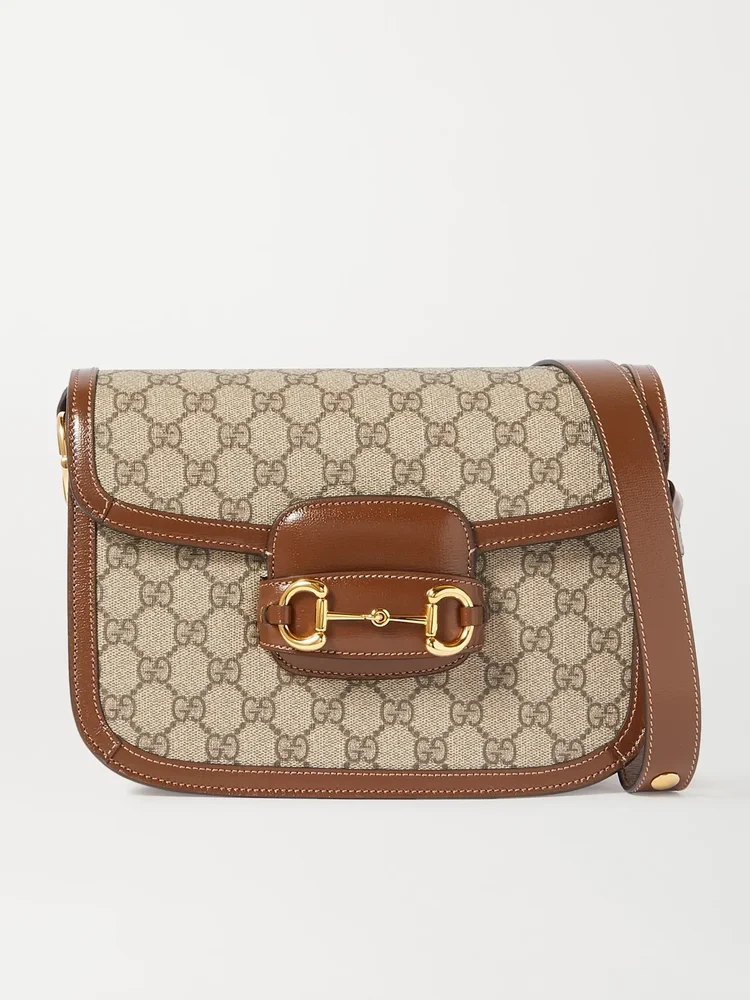 Gucci Horsebit 1955 leather-trimmed coated canvas-jacquard shoulder bag