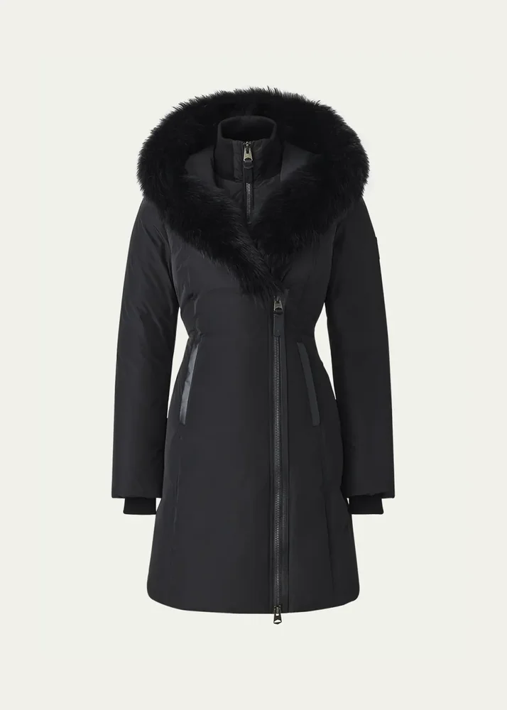 Kay Layered Parka Coat w/ Shearling Trim