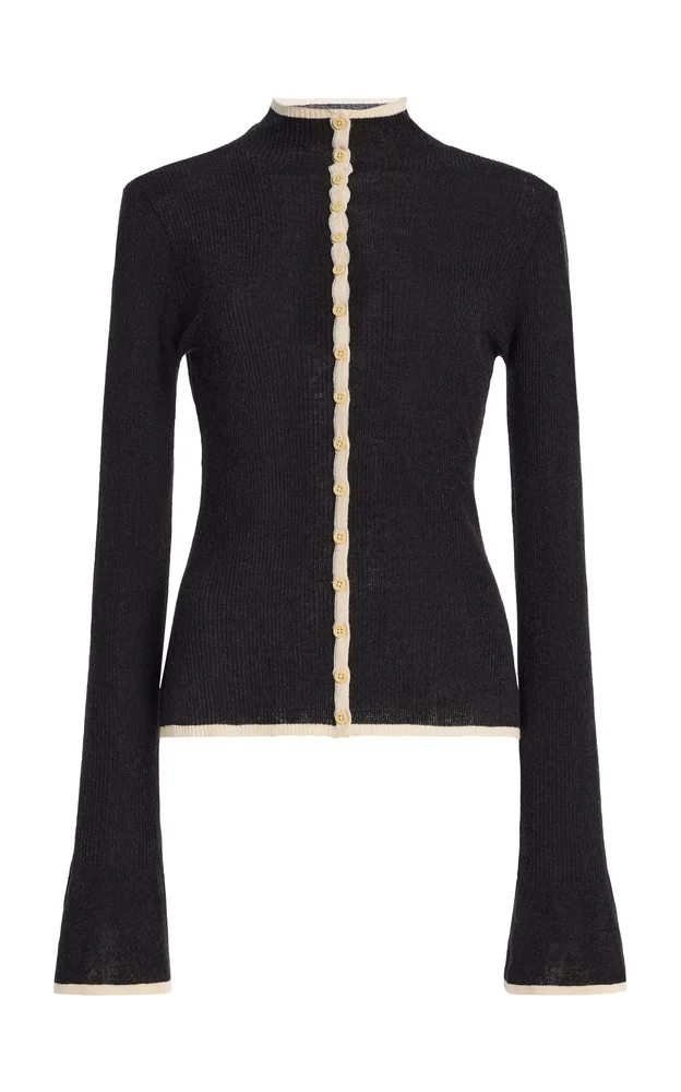 Bound Linen-Blend Knit Cardigan