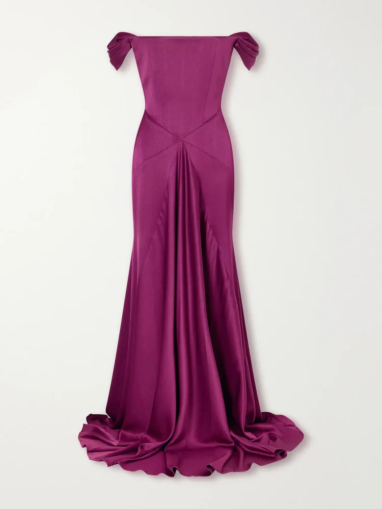 Satin off-the-shoulder gown