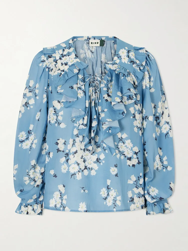 Milia ruffled floral-print cotton-blend voile blouse