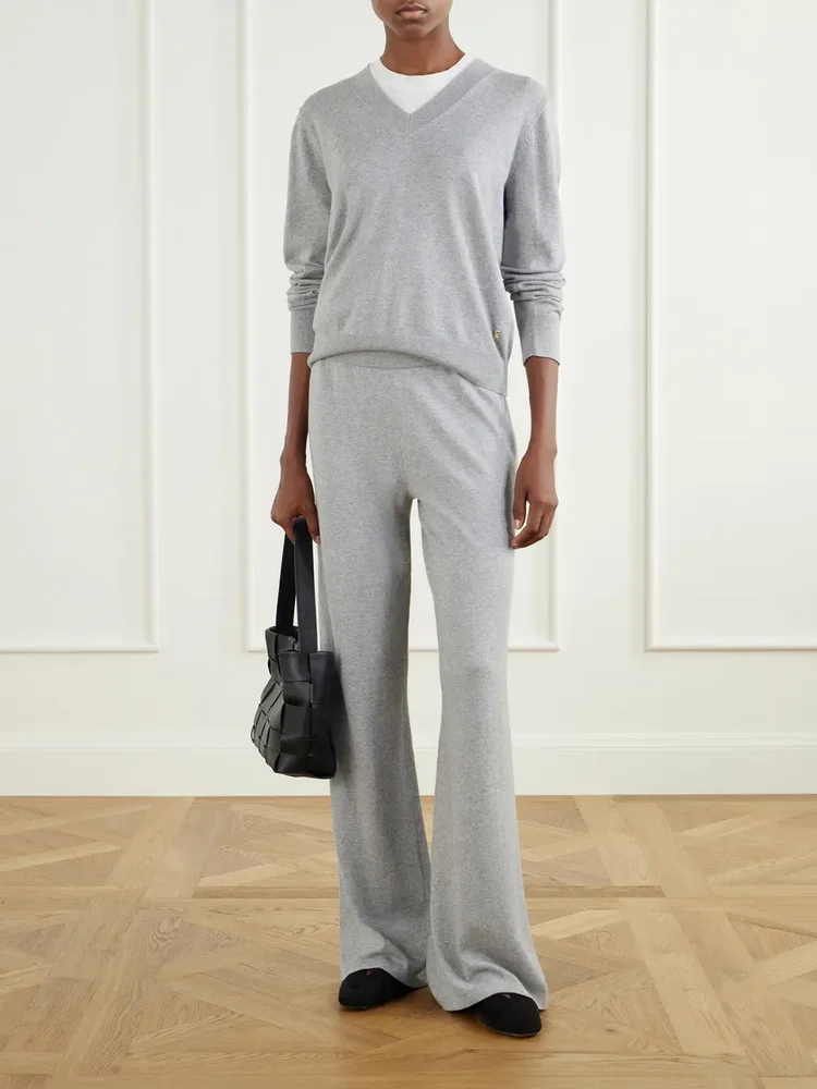 Cotton and cashmere-blend wide-leg pants