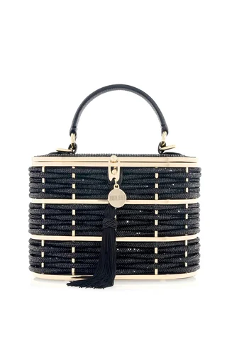 Willow Crystal Woven Top Handle Clutch