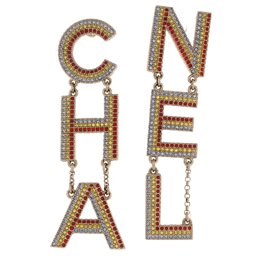Pre-Owned CHA-NEL Drop Earrings Metal with Multicolor Crystals