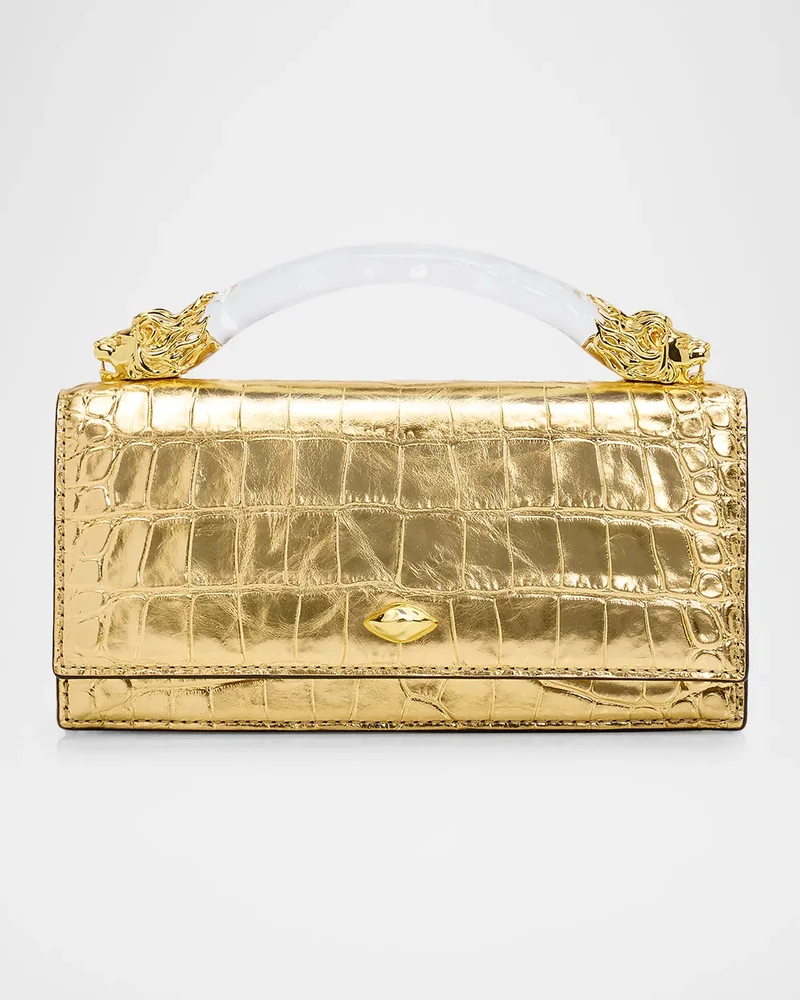 Lioness Metallic Croc-Embossed Leather Top-Handle Bag