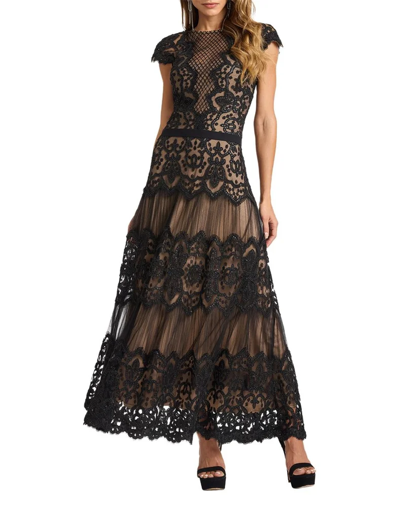 Elzy Sequin Embroidered Tea-Length Dress