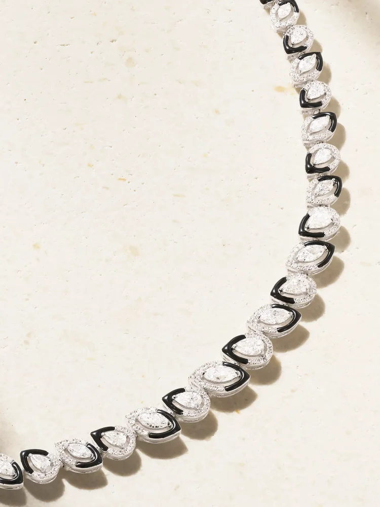 18-karat white gold, diamond and enamel choker