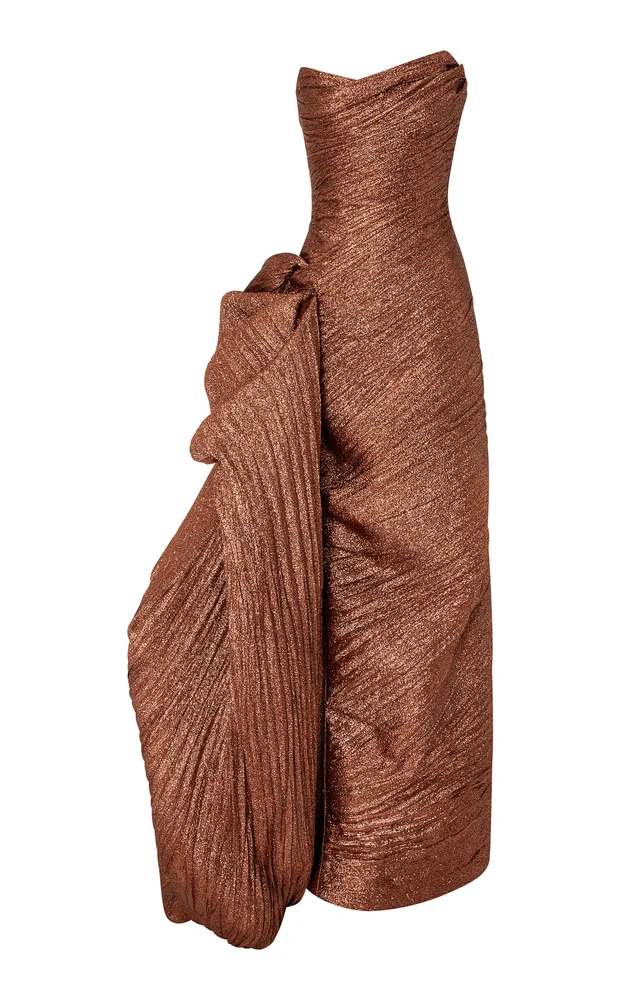 Ruched Jacquard Gown
