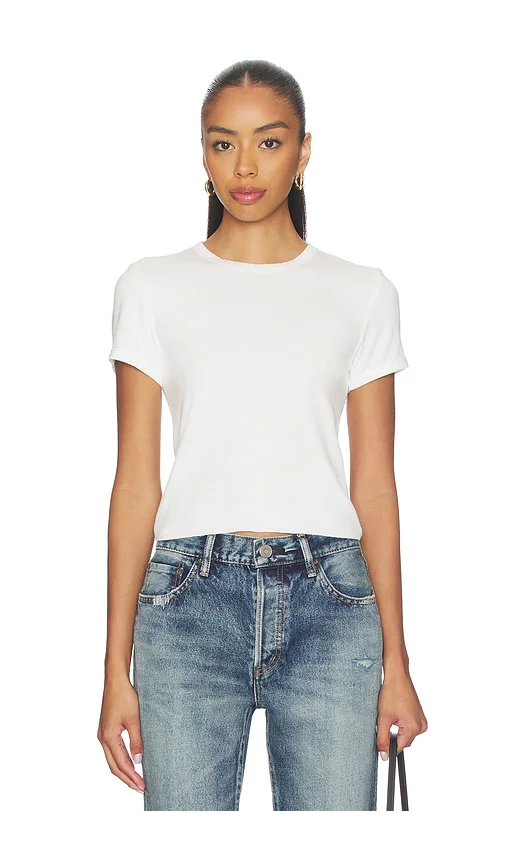 Ribbed Cap Sleeve Tee in Off White