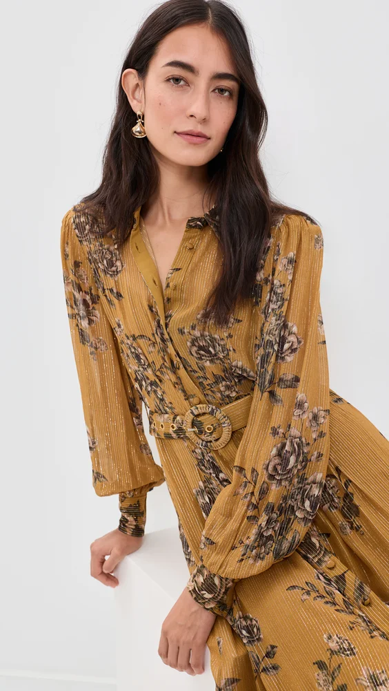 Long Shirt Dress with Buckle Belt & Slip