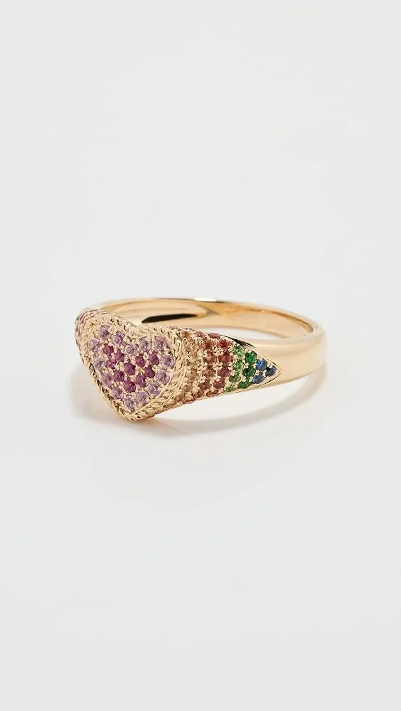 Baby Rainbow Heart Gold Signet Ring