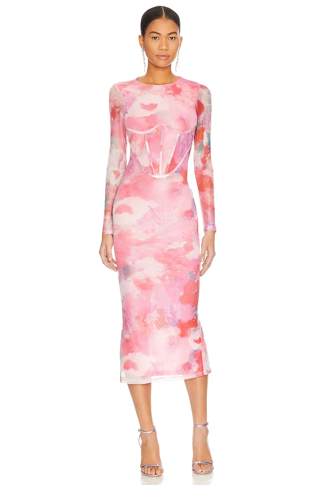 Combination Draped Midi Dress