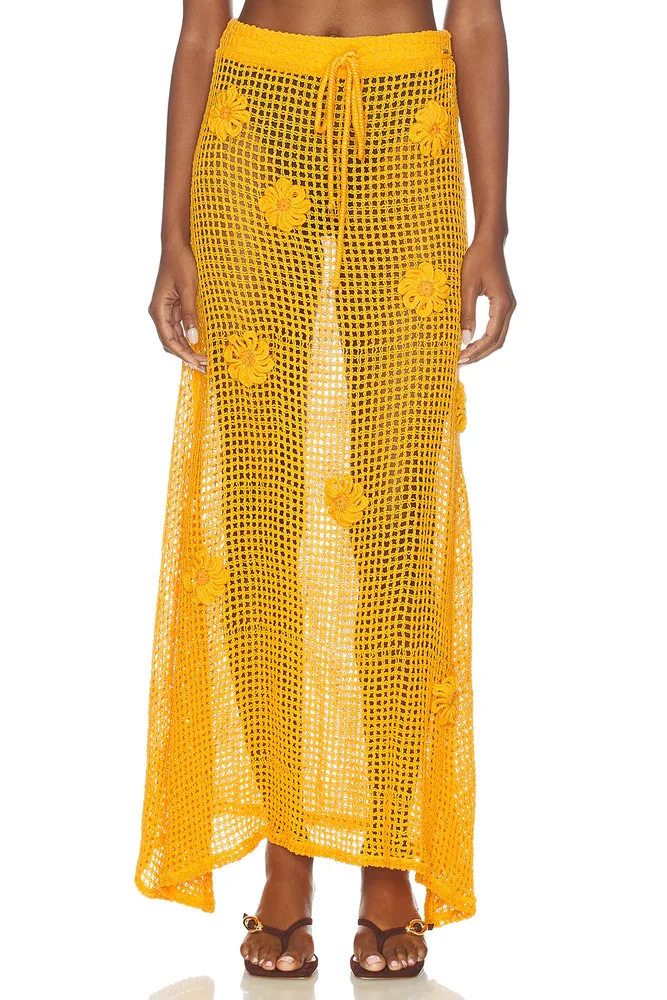 Golden Blossom Glacier Maxi Skirt